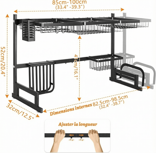 Egouttoir à Vaisselle Extensible Noir Mat