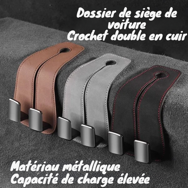 🚗🤩Crochet Double en Cuir pour Dossier de Siège Auto - Pack de 4 (de la même couleur)