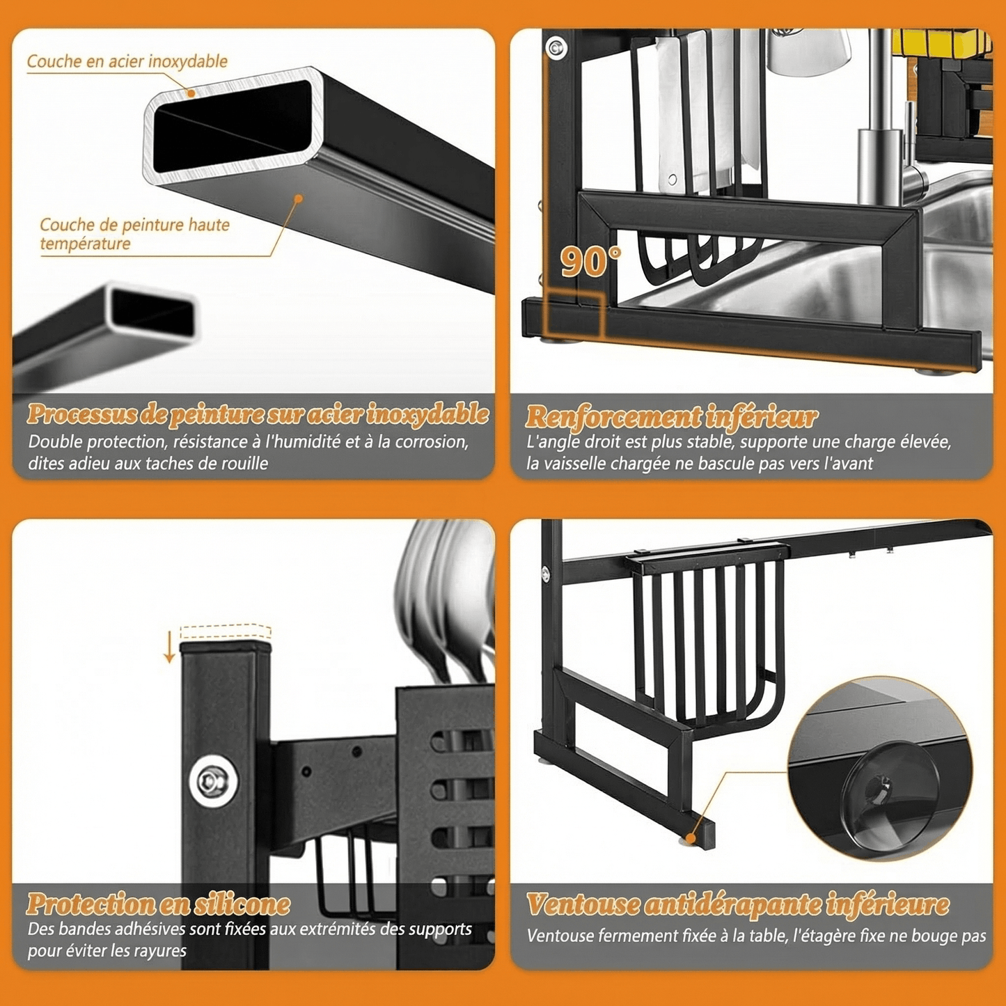 Egouttoir à Vaisselle Extensible Acier Inoxydable